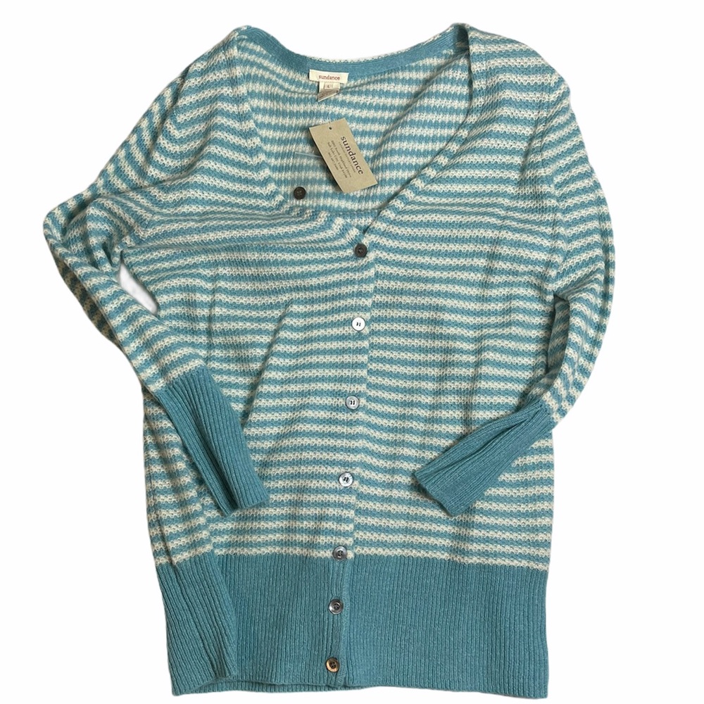 SUNDANCE Lambswool Striped Cardigan Size Large, NWOT